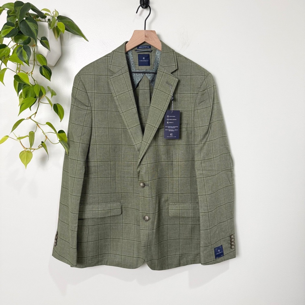 CON.STRUCT Mens Green Windowpane Blazer Olive Sport Coat 42R CON6STJ200-319 NEW